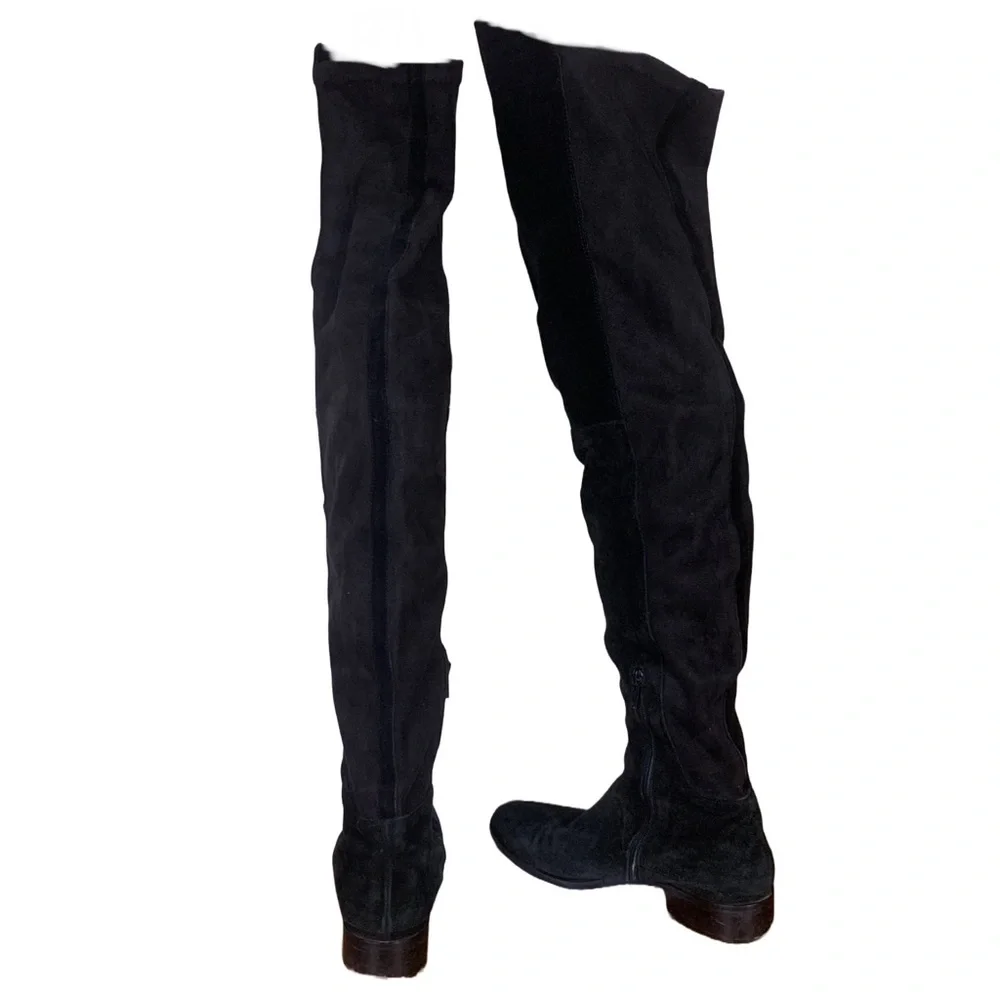 ALCHIMIA DI BALLIN BLACK SUEDE OVER THE KNEE LOW HEEL BOOTS (37.5)